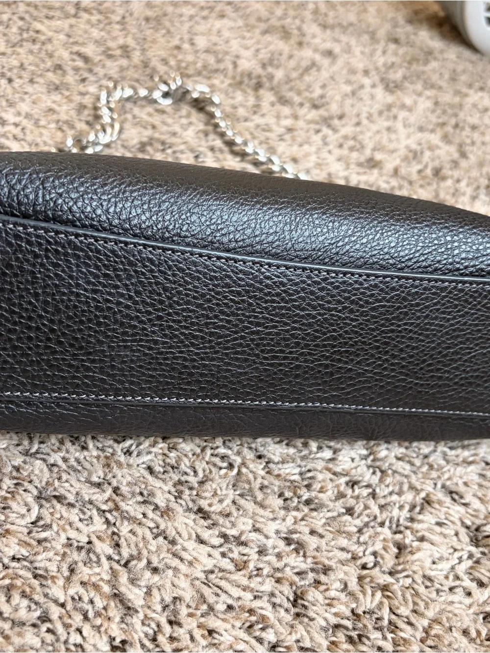 Coach Black Leather Shoulder Bag with Silver Chain